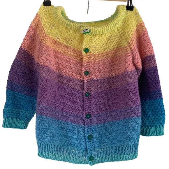 Charming Handmade Girl’s Knitted Long Sleeve Button Front Cardigan Sweater - Picture 1 of 13